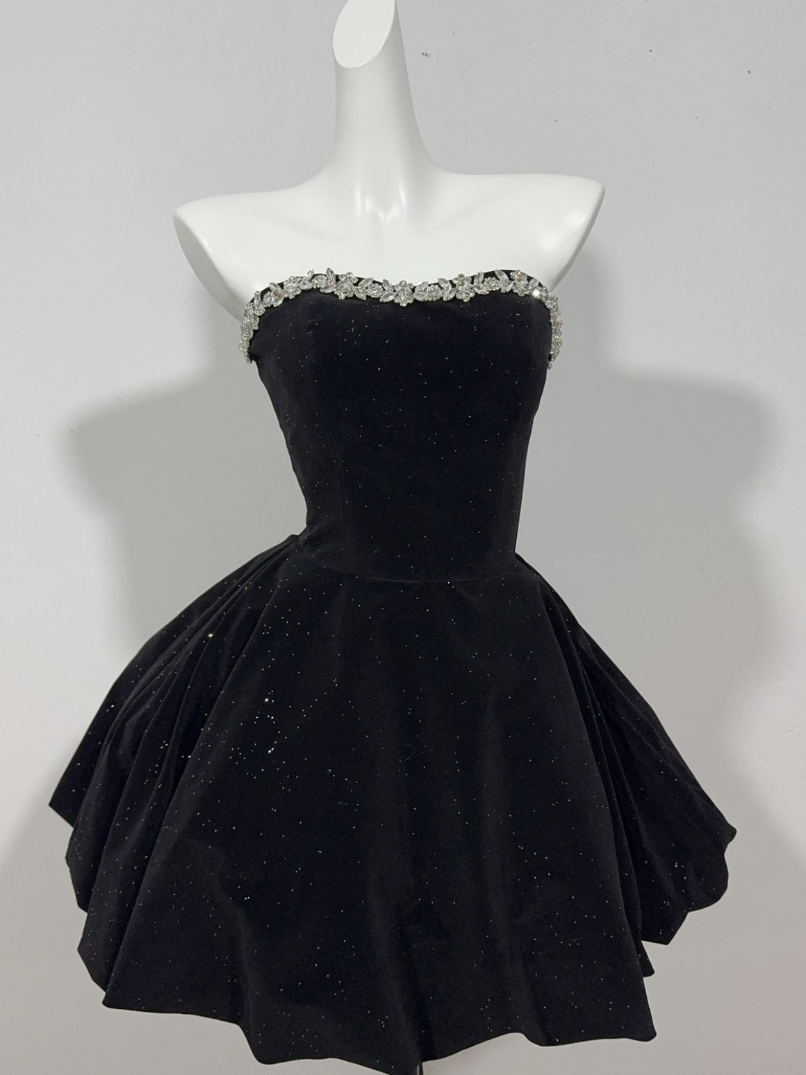 Strapless Short Black Beaded Prom Dresses, Short Black Velvet Formal Evening Dresses