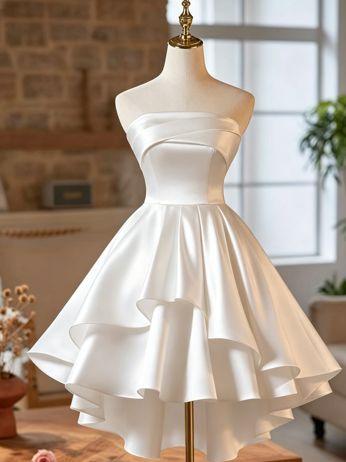 Strapless Short Burguny White High Low Prom Dresses, Wine Red White Short Engagement Homecoming Dresses
