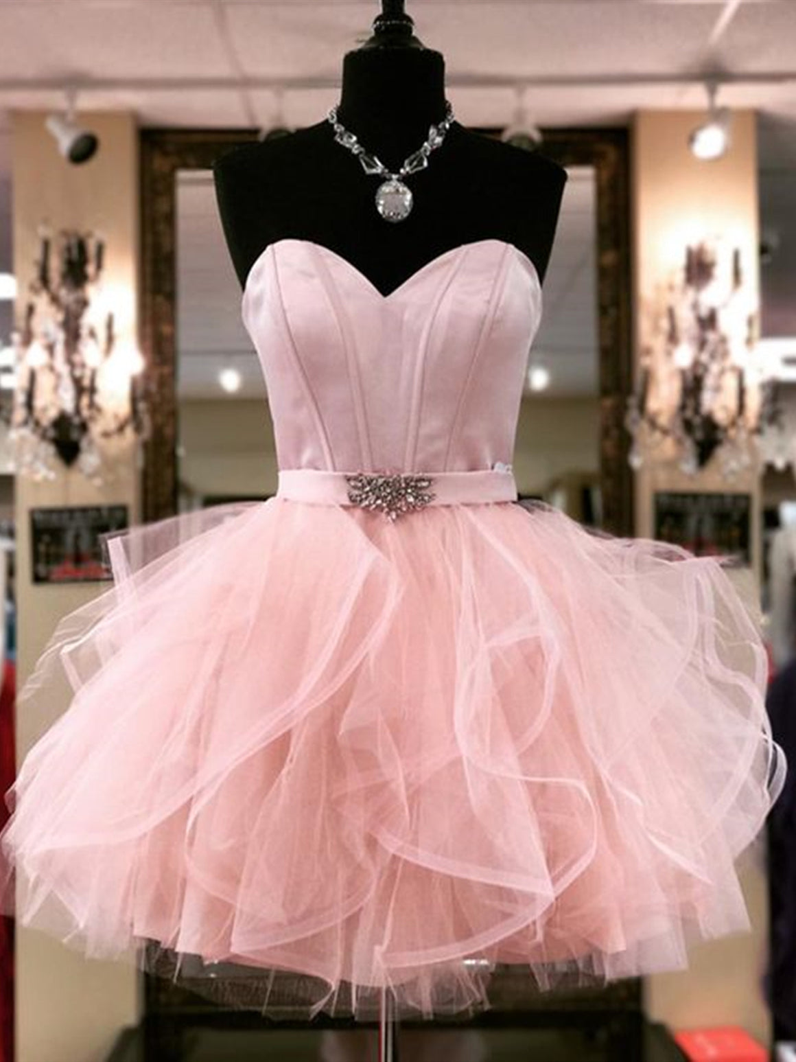 Strapless Short Pink Prom Dresses, Strapless Short Pink Formal Homecoming Dresses