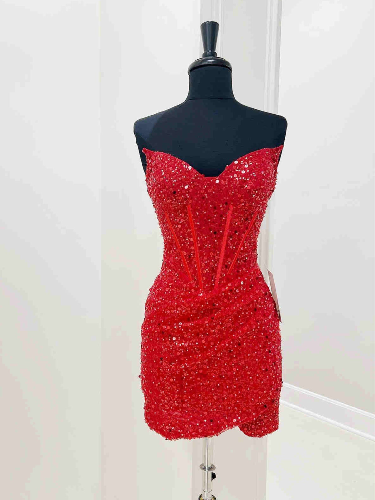 Strapless Short Red Prom Dresses, Shiny Short Red Formal Homecoming Dr ...