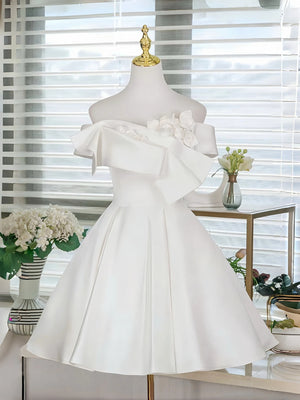 Strapless Short White Prom Dresses, Short White 3D Floral Formal Homecoming Dresses