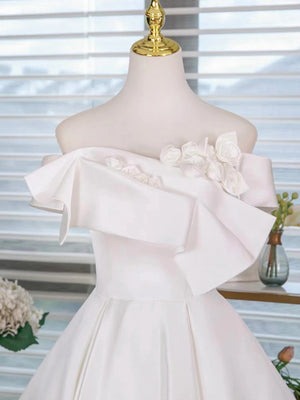 Strapless Short White Prom Dresses, Short White 3D Floral Formal Homecoming Dresses
