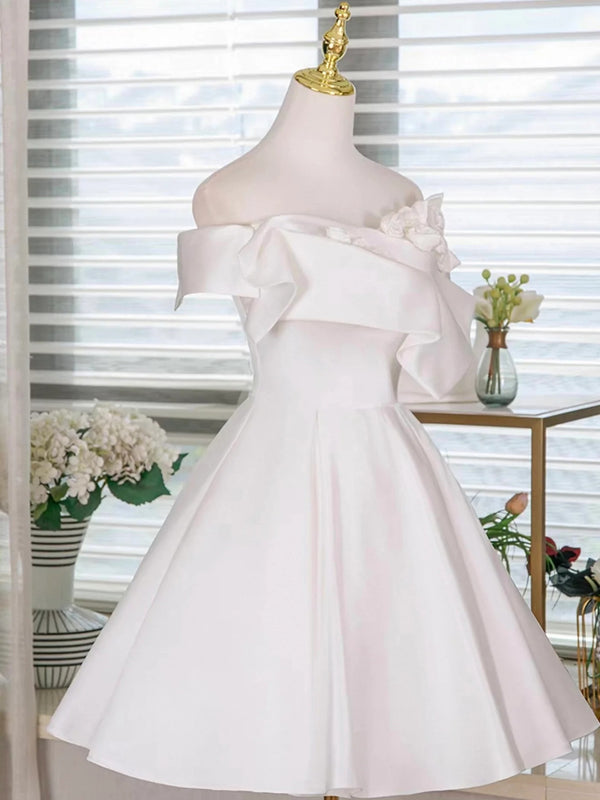 Strapless Short White Prom Dresses, Short White 3D Floral Formal Homec