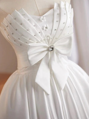 Strapless Short White Prom Dresses, Short White Beaded Formal Homecoming Dresses