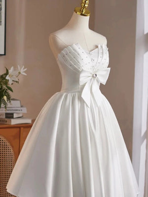 Strapless Short White Prom Dresses, Short White Beaded Formal Homecoming Dresses