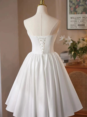 Strapless Short White Prom Dresses, Short White Beaded Formal Homecoming Dresses