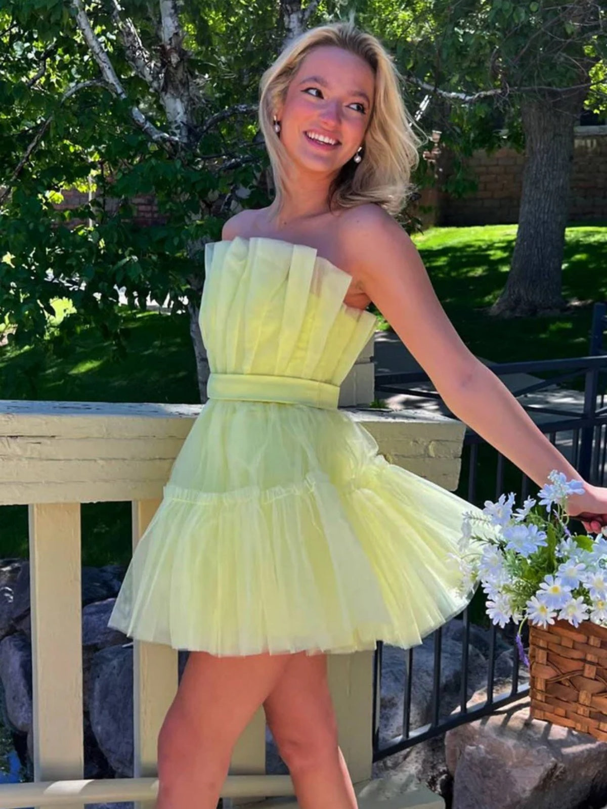 Strapless Short Yellow Tulle Prom Dresses, Short Yellow Tulle Formal H - shegown Strapless Short Yellow Tulle Prom Dresses, Short Yellow Tulle Formal H - shegown