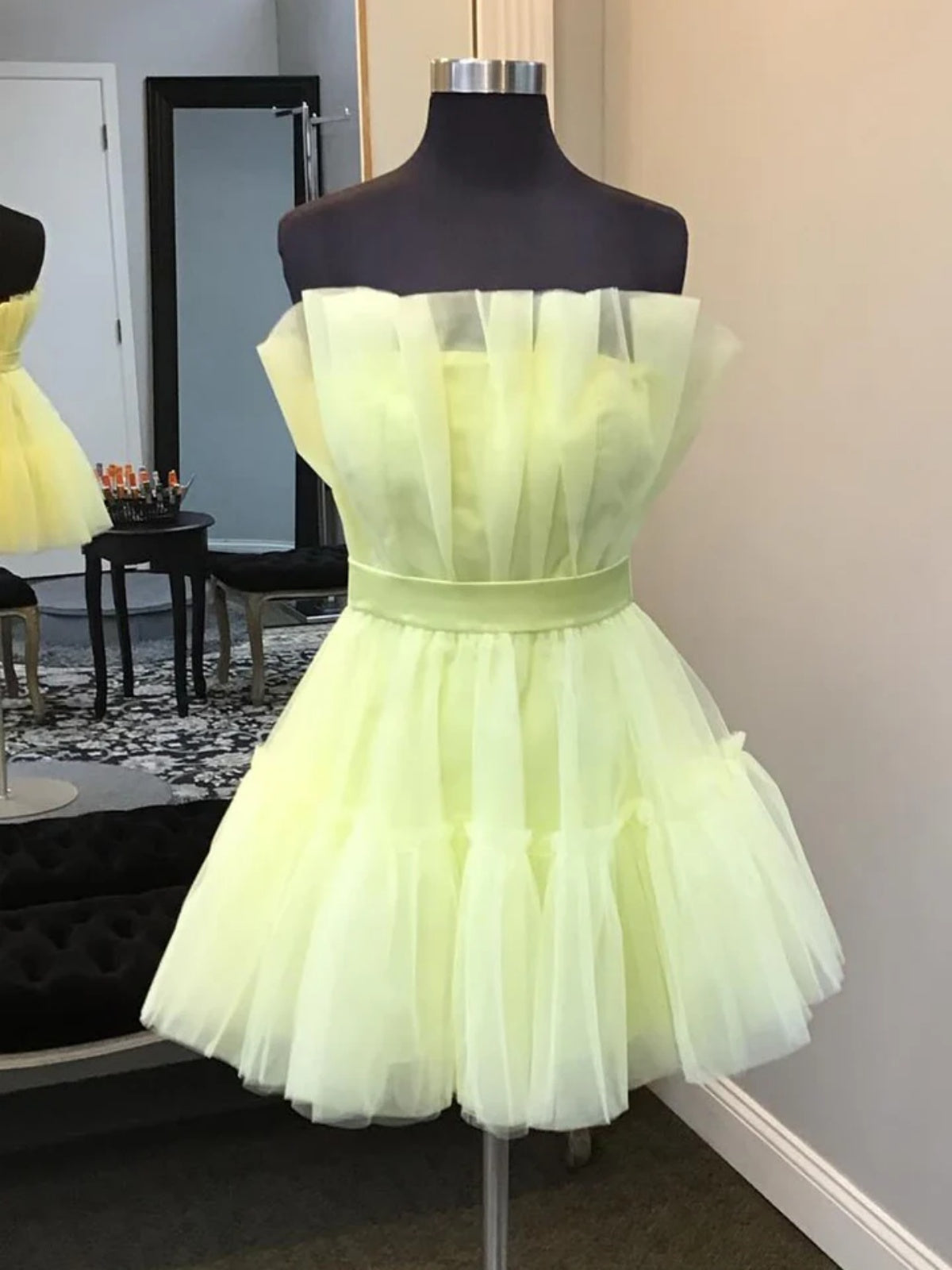 Strapless Short Yellow Tulle Prom Dresses, Short Yellow Tulle Formal Homecoming Dresses, US 14 / Custom Color / No Rush Strapless Short Yellow Tulle Prom Dresses, Short Yellow Tulle Formal Homecoming Dresses, US 14 / Custom Color / No Rush