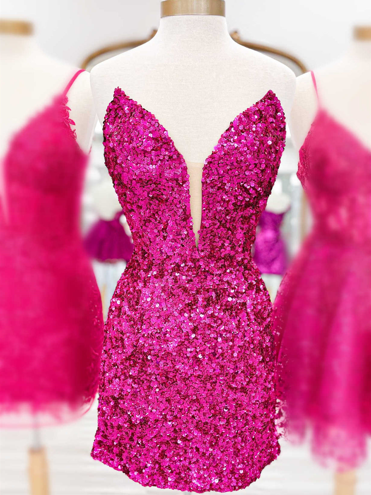 Strapless Tight Red Pink Short Prom Dresses, Short Strapless Red Pink - shegown Strapless Tight Red Pink Short Prom Dresses, Short Strapless Red Pink - shegown