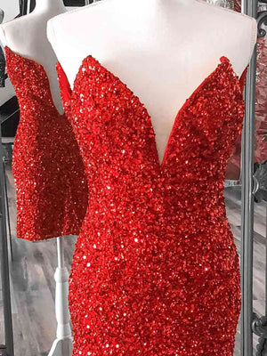Strapless Tight Red Pink Short Prom Dresses, Short Strapless Red Pink Formal Homecoming Dresses