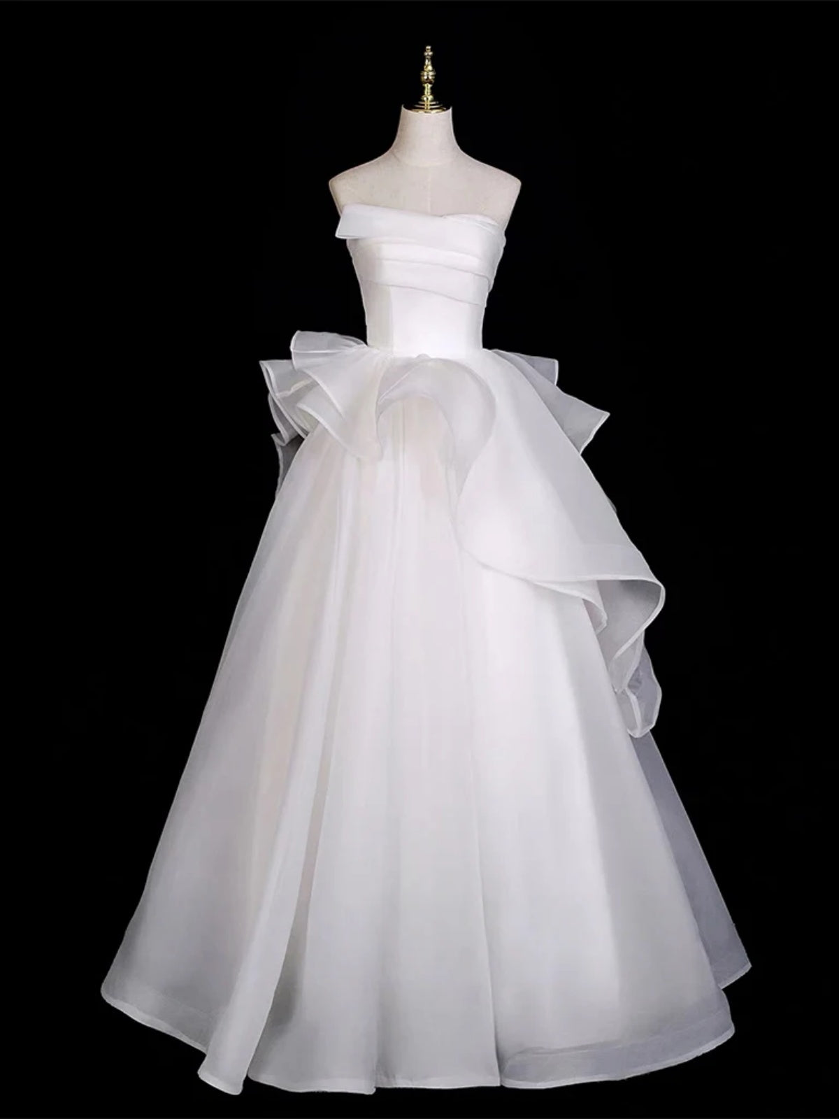 Strapless White Organza Wedding Dresses, White Organza Bridal Dresses, Strapless Bridal Gowns
