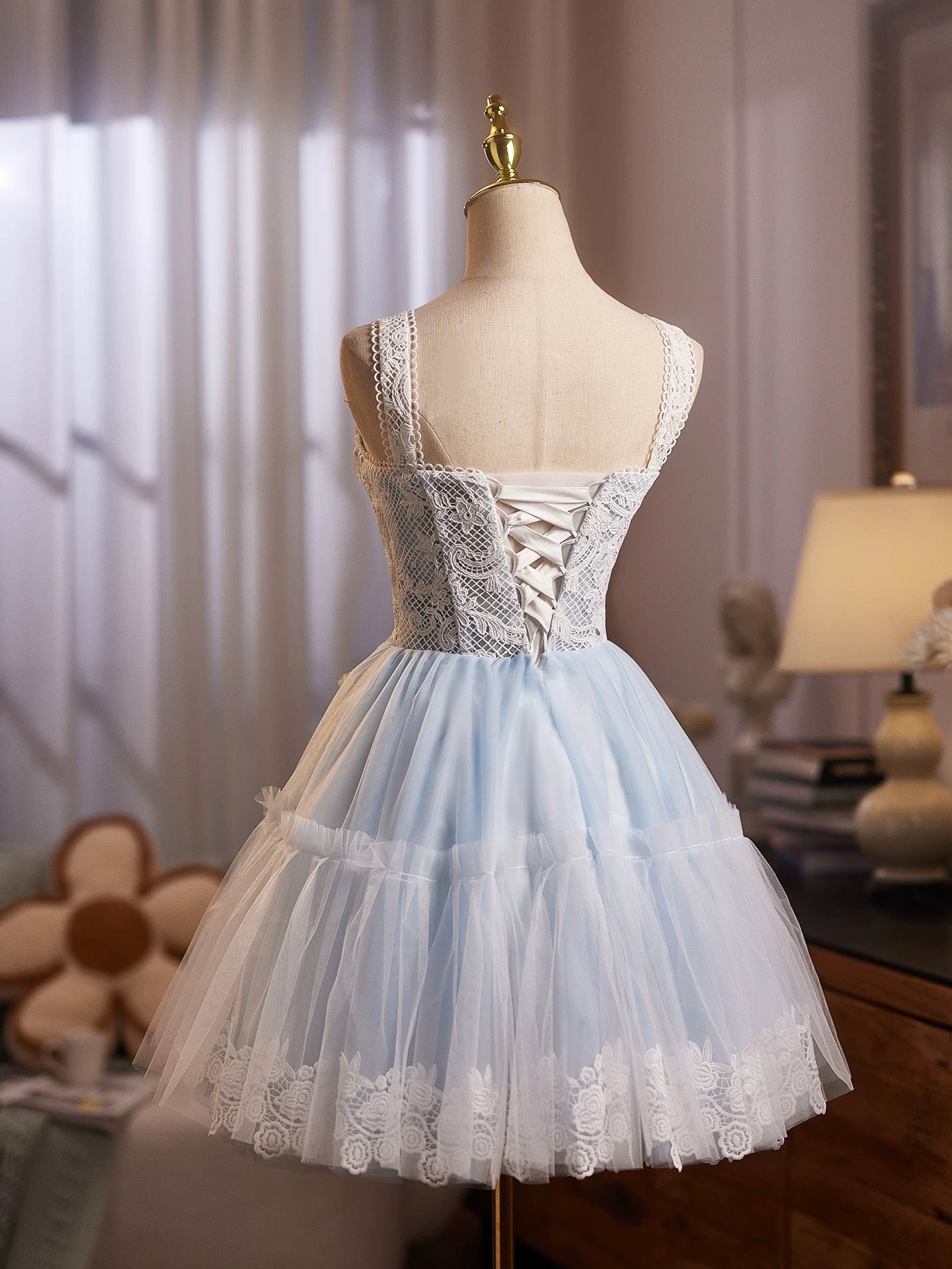 Straps Short Blue Tulle Prom Dresses, Short Blue Tulle Formal Homecomi - shegown Straps Short Blue Tulle Prom Dresses, Short Blue Tulle Formal Homecomi - shegown