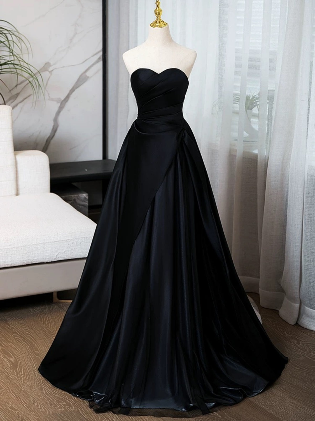 Sweetheart Neck Black Puffy Satin Prom Dresses, Black Satin Long Formal Evening Dresses, US 16 / Custom Color / No Rush Sweetheart Neck Black Puffy Satin Prom Dresses, Black Satin Long Formal Evening Dresses, US 16 / Custom Color / No Rush