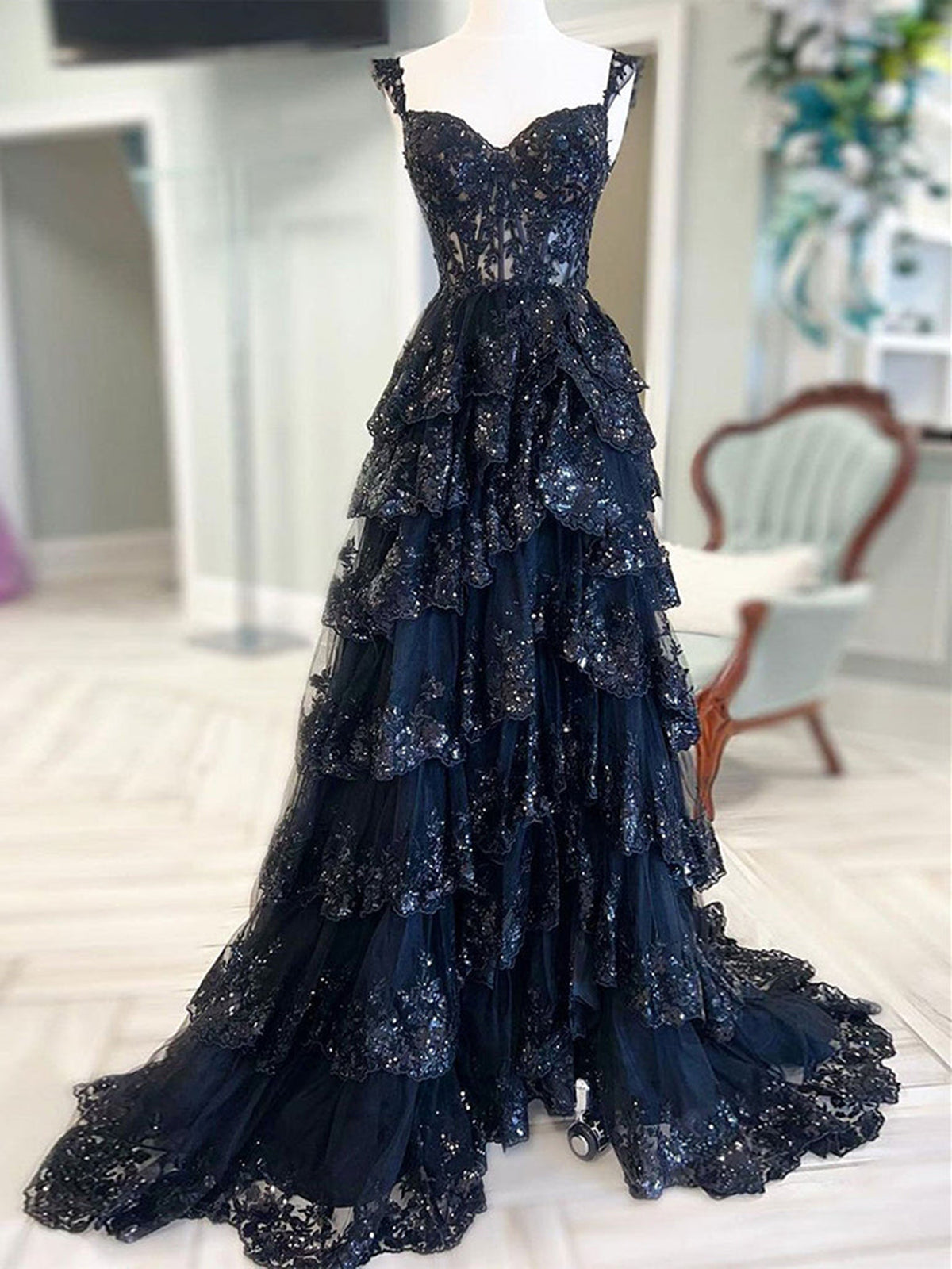 High quality sequins long prom dress evening dress main image 0