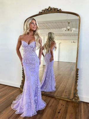 Sweetheart Neck Mermaid Lace Prom Dresses, Mermaid Lace Formal Evening Dresses