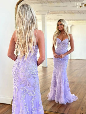 Sweetheart Neck Mermaid Lace Prom Dresses, Mermaid Lace Formal Evening Dresses