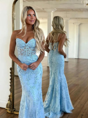 Sweetheart Neck Mermaid Lace Prom Dresses, Mermaid Lace Formal Evening Dresses