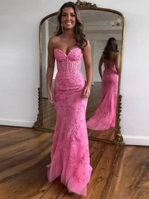 Sweetheart Neck Mermaid Lace Prom Dresses, Mermaid Lace Formal Evening Dresses