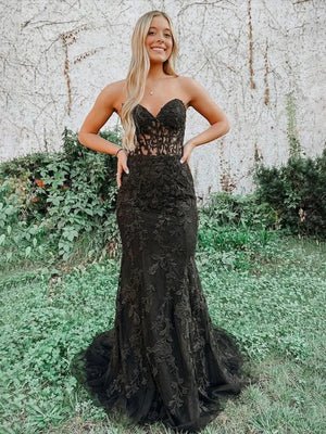 Sweetheart Neck Mermaid Lace Prom Dresses, Mermaid Lace Formal Evening Dresses