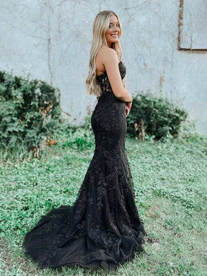 Sweetheart Neck Mermaid Lace Prom Dresses, Mermaid Lace Formal Evening Dresses