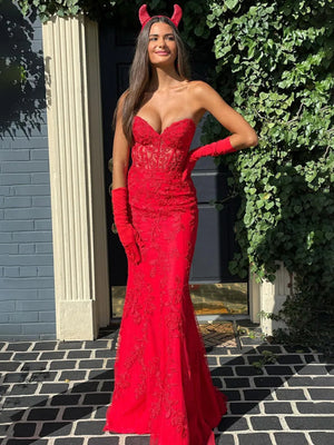 Sweetheart Neck Mermaid Lace Prom Dresses, Mermaid Lace Formal Evening Dresses