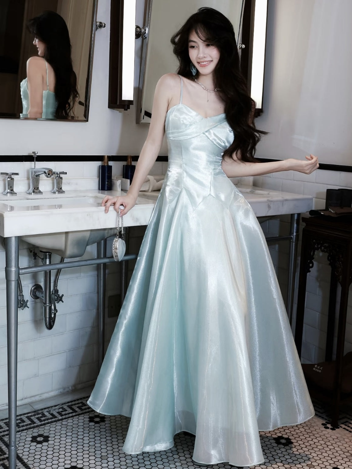 Sweetheart Neck Mint Green Floor Length Long Prom Dresses, Mint Green Long Formal Dresses