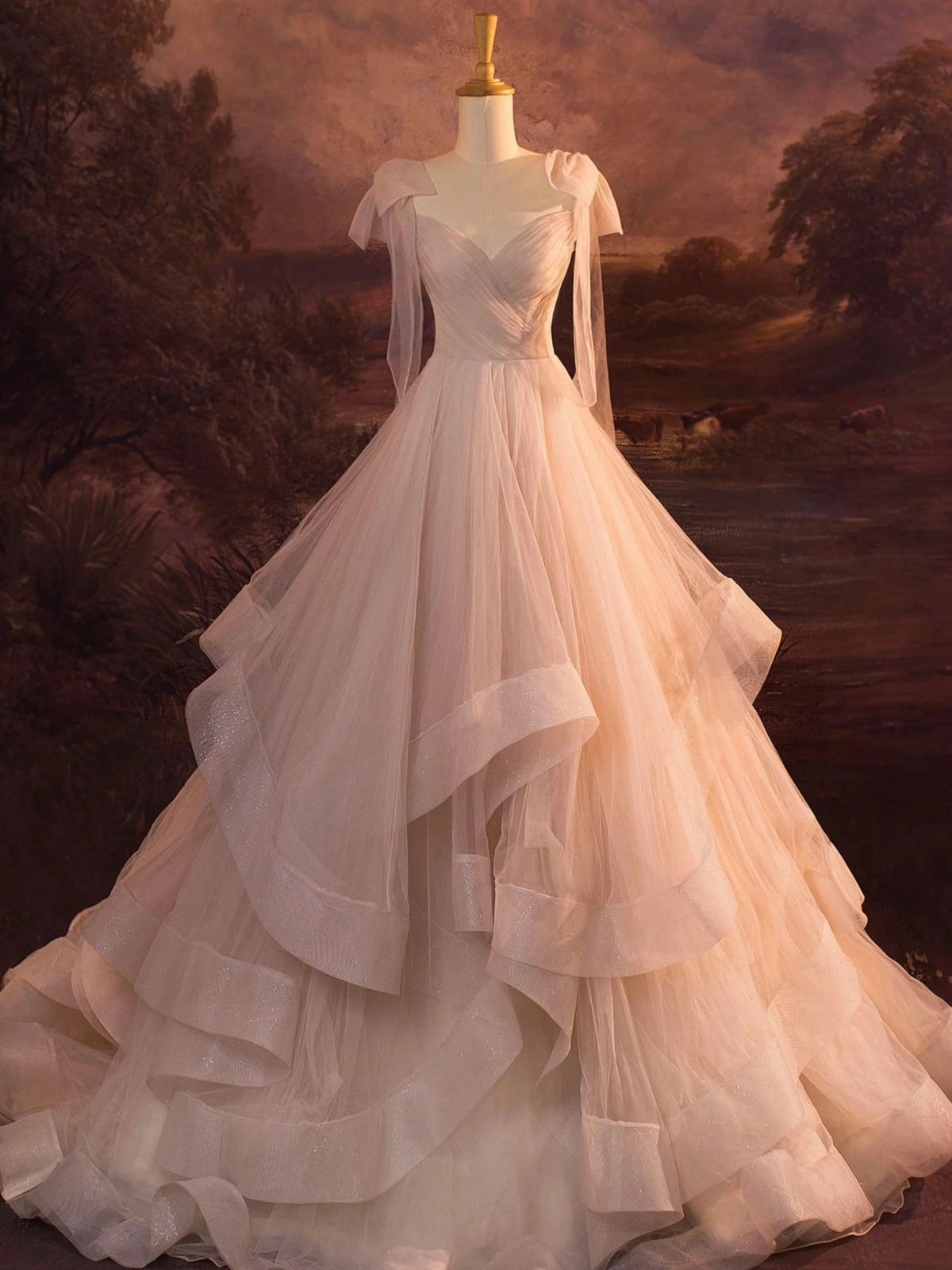 Sweetheart Neck Pink Tulle Long Prom Dresses, Pink Tulle Long Formal Dresses