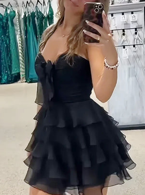 Sweetheart Neck Short Chiffon Prom Dresses, Short Chiffon Formal Homecoming Dresses