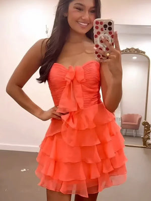 Sweetheart Neck Short Chiffon Prom Dresses, Short Chiffon Formal Homecoming Dresses