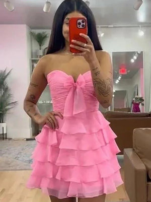 Sweetheart Neck Short Chiffon Prom Dresses, Short Chiffon Formal Homecoming Dresses