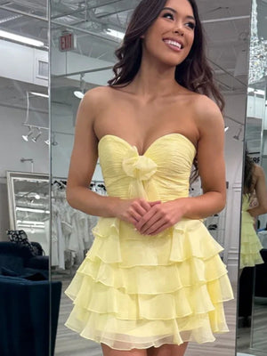 Sweetheart Neck Short Chiffon Prom Dresses, Short Chiffon Formal Homecoming Dresses