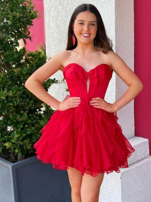Sweetheart Neck Short Pink White Black Red Cutout Prom Dresses, Short Cutout Formal Homecoming Dresses