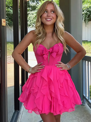 Sweetheart Neck Short Pink White Black Red Cutout Prom Dresses, Short Cutout Formal Homecoming Dresses
