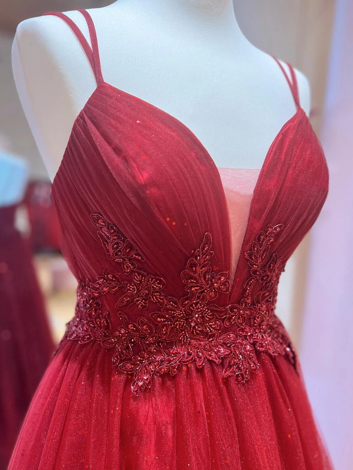 V Neck Dark Red Beaded Long Prom Dresses, Burgundy Long Beaded Formal - shegown V Neck Dark Red Beaded Long Prom Dresses, Burgundy Long Beaded Formal - shegown