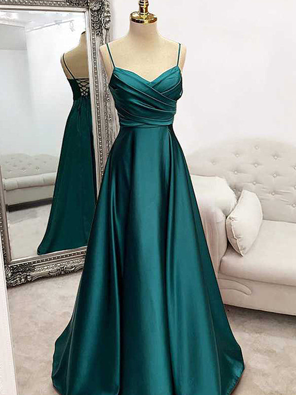 V Neck Long Green Lace Prom Dresses, V Neck Long Green Lace Formal Evening Dresses