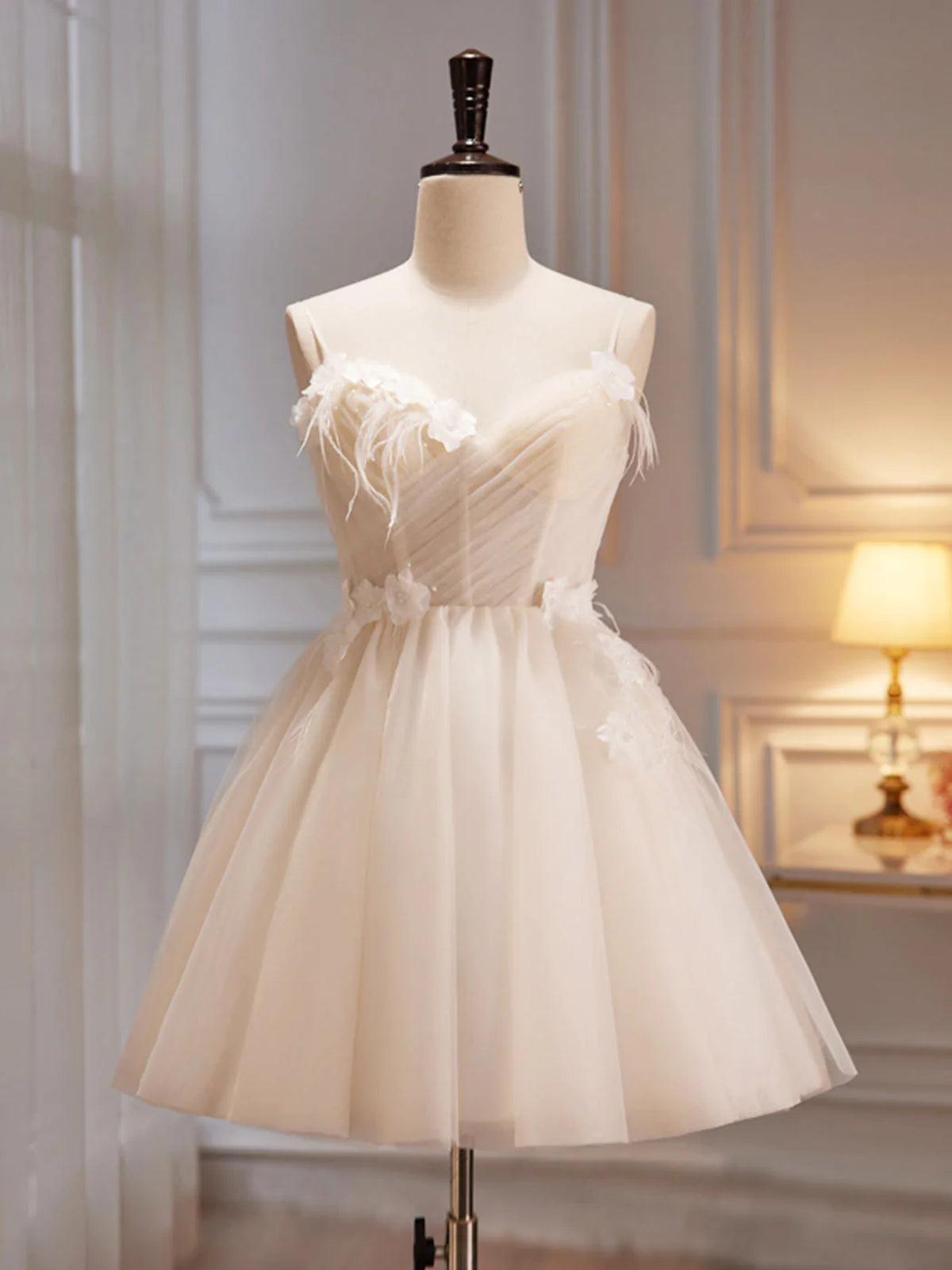V Neck Light Champagne Tulle Short Prom Dresses, Short Champagne Tulle Formal Homecoming Dresses, Custom Size / Custom Color / No Rush V Neck Light Champagne Tulle Short Prom Dresses, Short Champagne Tulle Formal Homecoming Dresses, Custom Size / Custom Color / No Rush