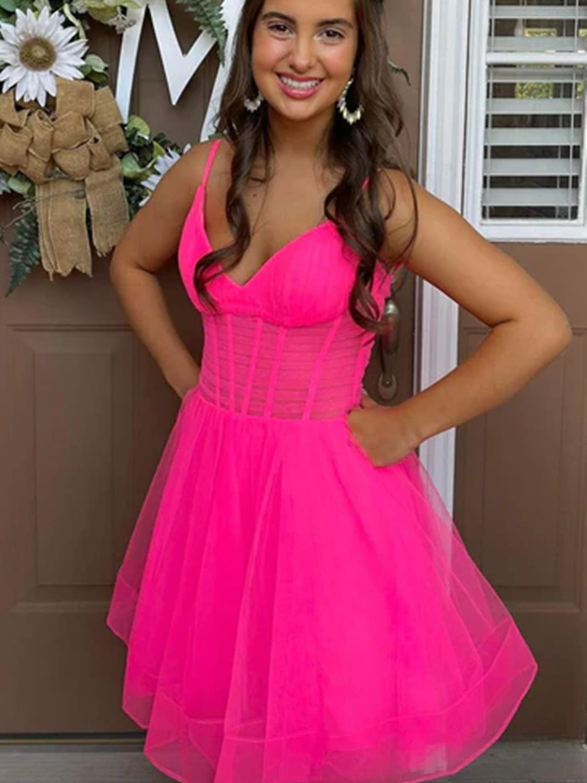 V Neck Short Pink Black Prom Dresses, Short V Neck Formal Homecoming D - shegown V Neck Short Pink Black Prom Dresses, Short V Neck Formal Homecoming D - shegown