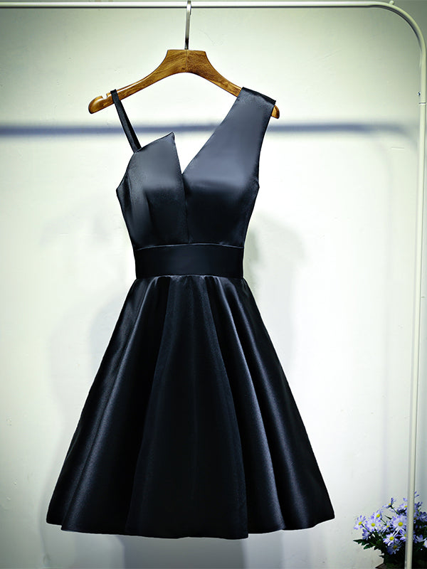 A Line One Shoulder Short Black Prom Dresses, Short Black One Shoulder Formal Graduation Dresses, US 8 / Custom Color / No Rush