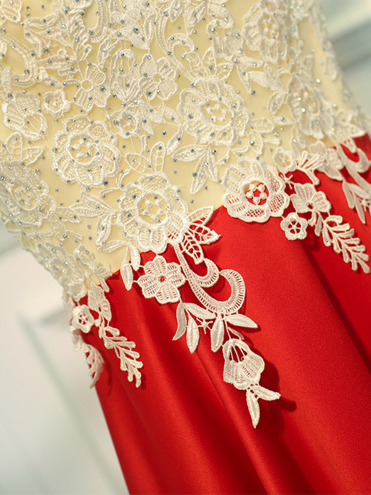 A Line Round Neck Red Short Lace Prom Dresses, Short Red Lace Formal H - shegown A Line Round Neck Red Short Lace Prom Dresses, Short Red Lace Formal H - shegown