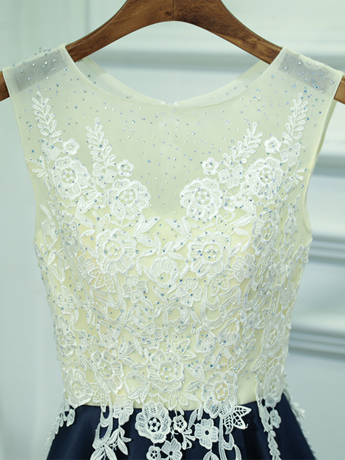A Line Round Neck Short Lace Prom Dresses, Navy Blue Short Lace Formal - shegown A Line Round Neck Short Lace Prom Dresses, Navy Blue Short Lace Formal - shegown