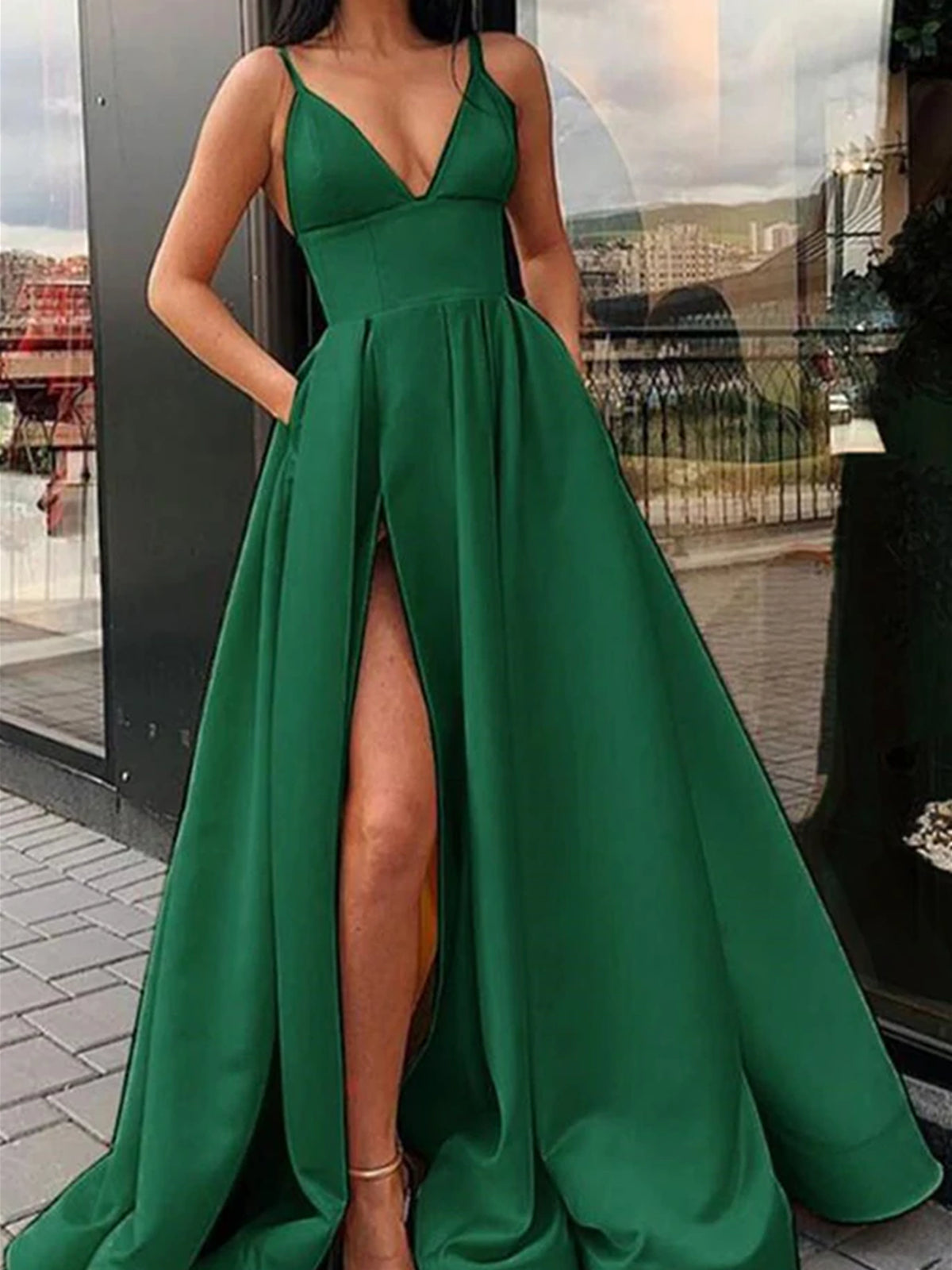 A Line V Neck Dark Green Long Prom Dresses, Dark Green Long Formal Graduation Dresses A Line V Neck Dark Green Long Prom Dresses, Dark Green Long Formal Graduation Dresses
