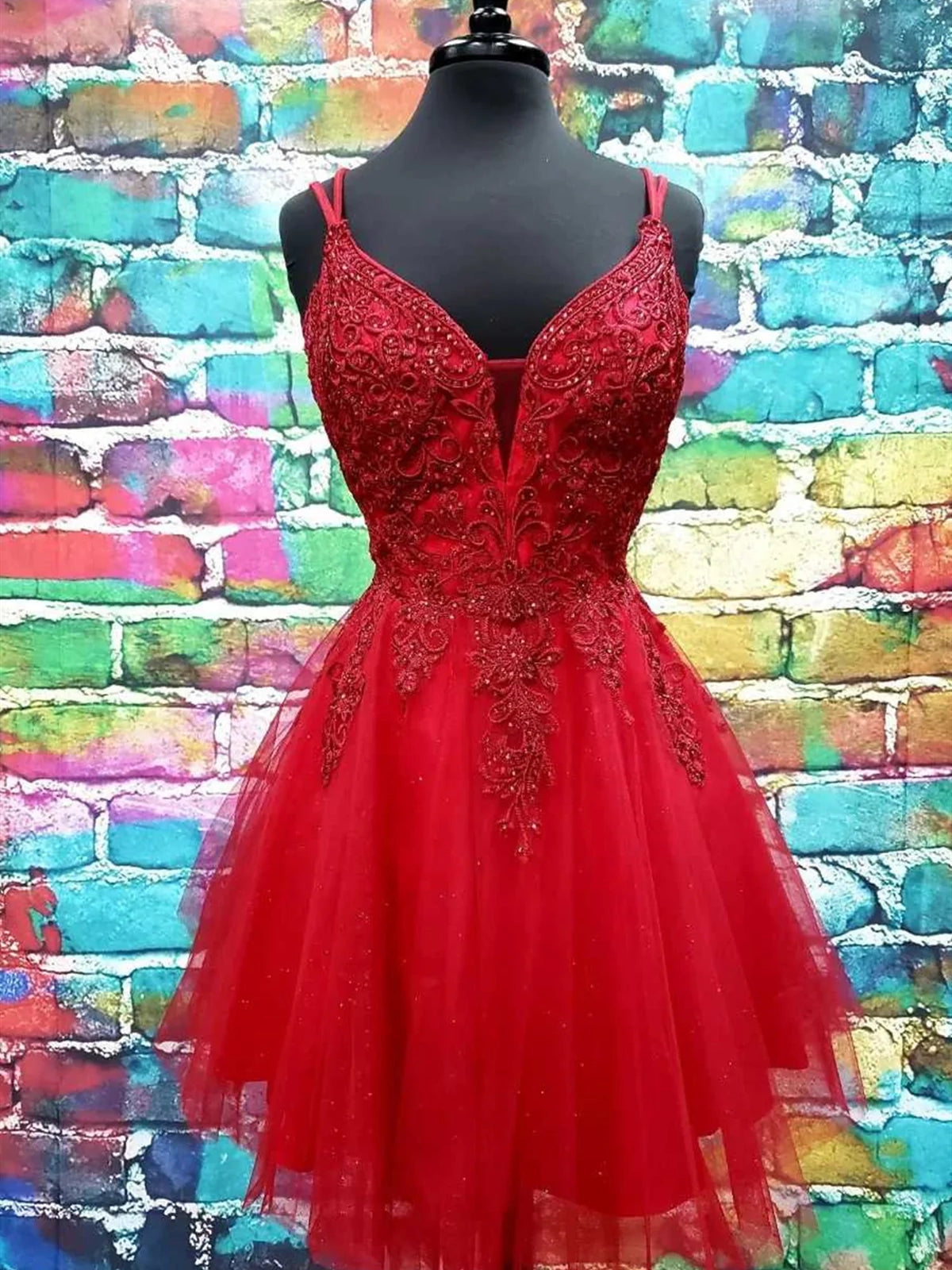 A Line V Neck Dark Red Lace Prom Dresses, Dark Red Lace Formal Homecoming Dresses, US 6 / Custom Color / No Rush A Line V Neck Dark Red Lace Prom Dresses, Dark Red Lace Formal Homecoming Dresses, US 6 / Custom Color / No Rush