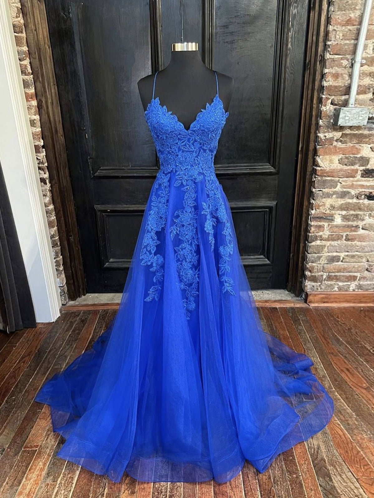 A Line V Neck Royal Blue Lace Prom Dresses, Royal Blue Lace Formal Evening Dresses, US 8 / Custom Color / With Rush+$19.99 A Line V Neck Royal Blue Lace Prom Dresses, Royal Blue Lace Formal Evening Dresses, US 8 / Custom Color / With Rush+$19.99