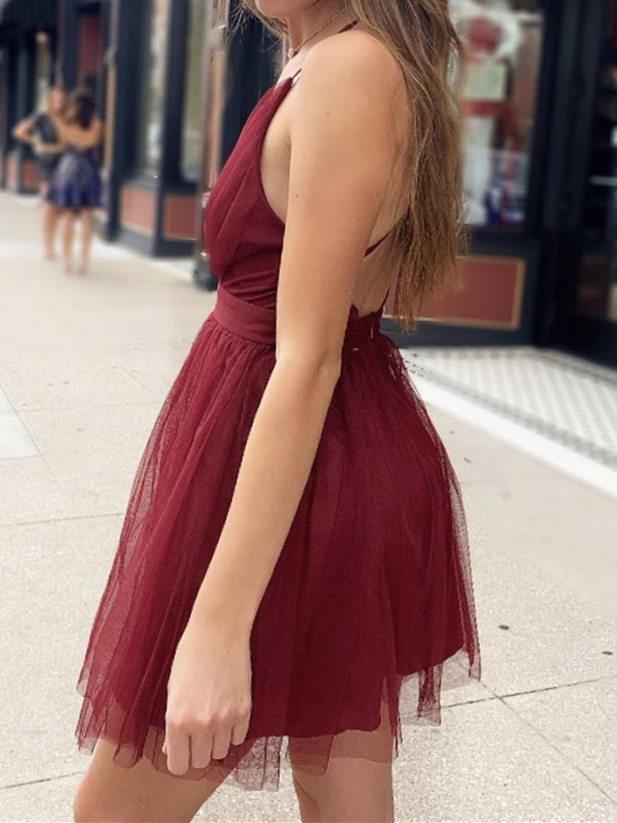 A Line V Neck Short Burgundy Tulle Prom Dresses, Short Wine Red Tulle - shegown A Line V Neck Short Burgundy Tulle Prom Dresses, Short Wine Red Tulle - shegown