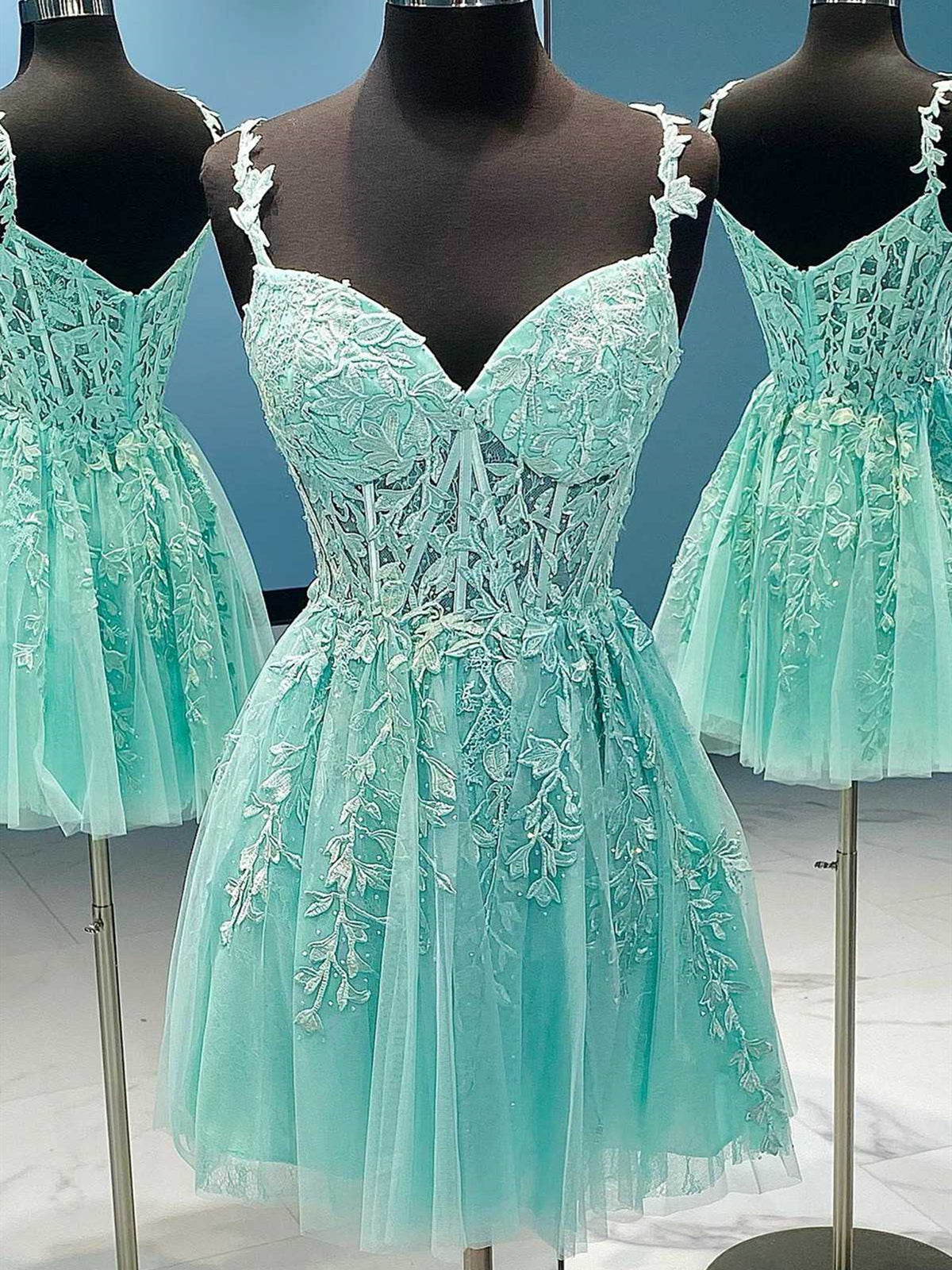prom dress turquoise short Turquoise Diamond Two-piece Short Cocktail Dress
