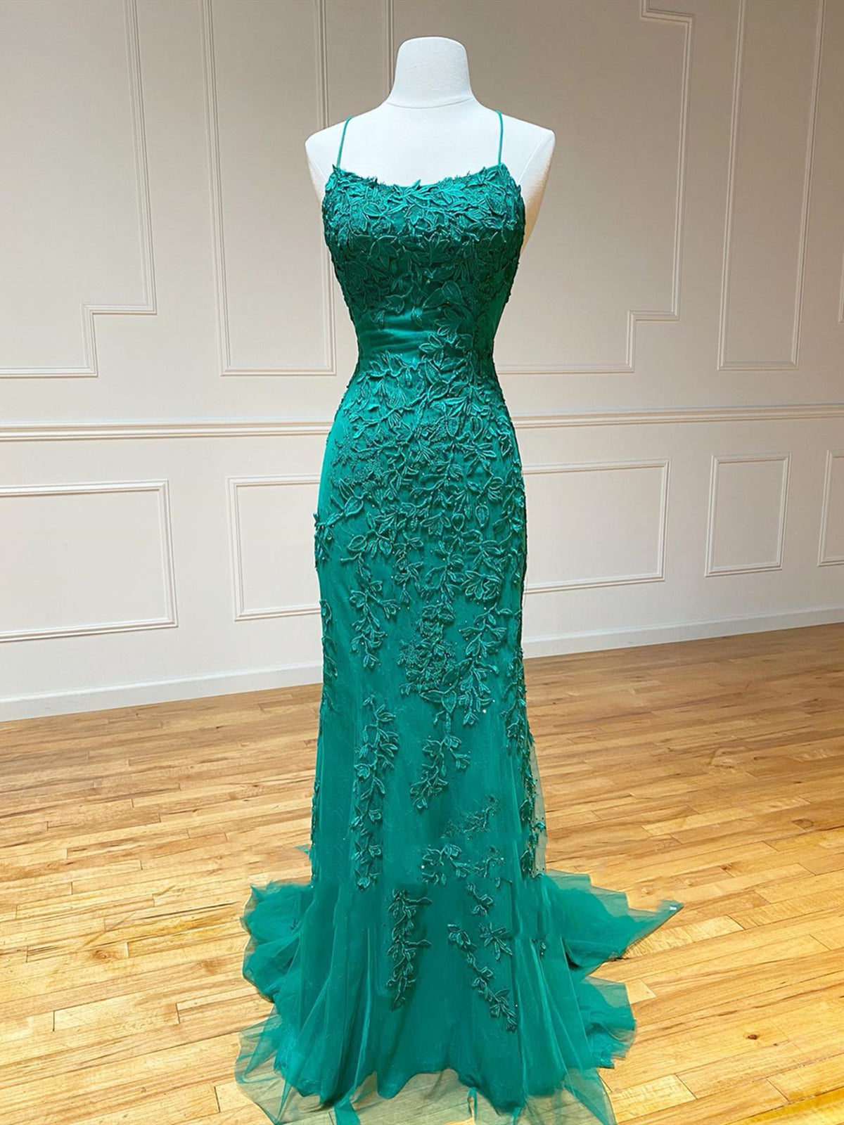 Backless Green Mermaid Lace Prom Dresses, Open Back Green Lace Mermaid - shegown Backless Green Mermaid Lace Prom Dresses, Open Back Green Lace Mermaid - shegown