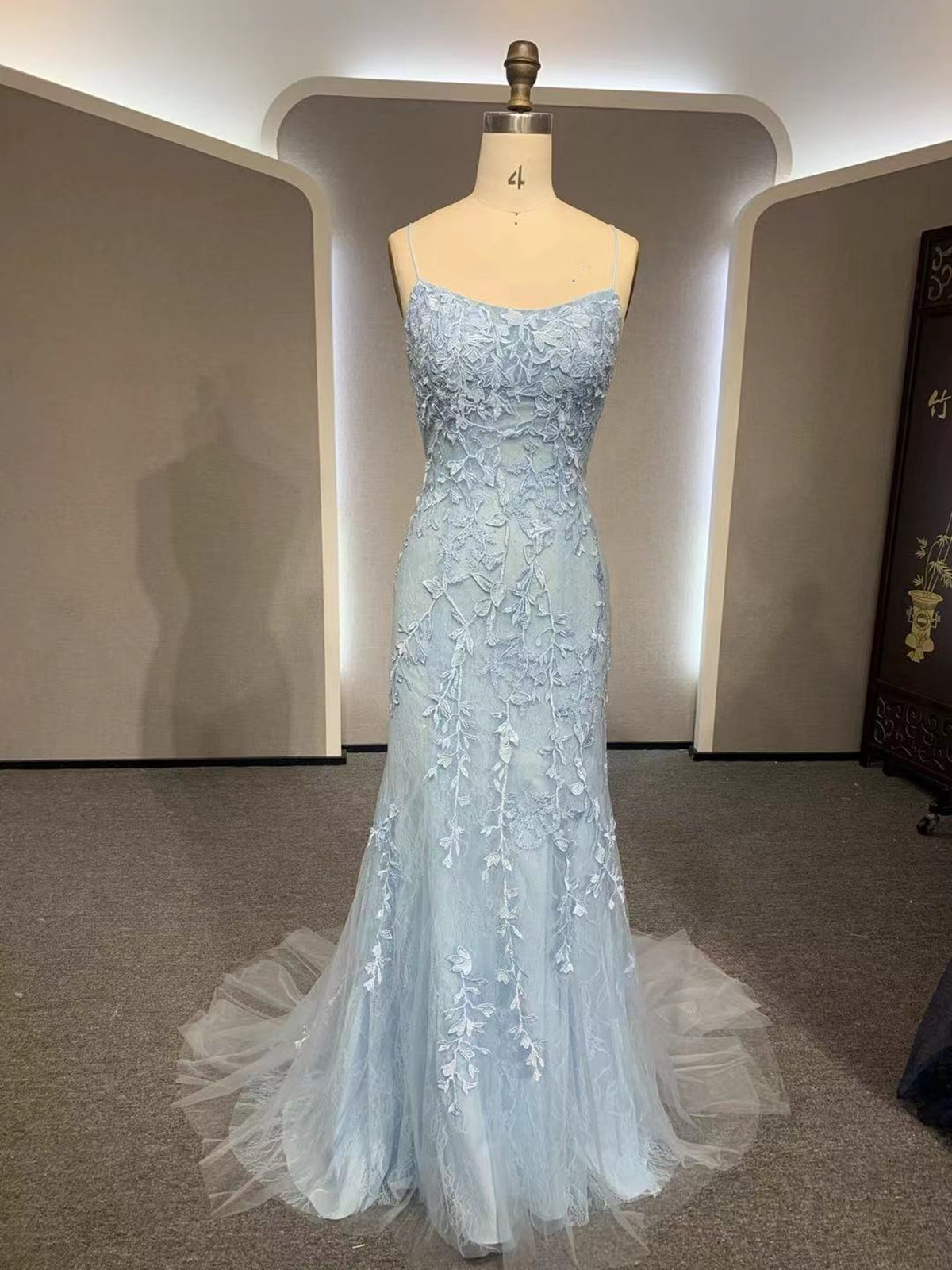 Backless Light Blue Lace Prom Dresses, Open Back Light Blue Lace Forma - shegown Backless Light Blue Lace Prom Dresses, Open Back Light Blue Lace Forma - shegown