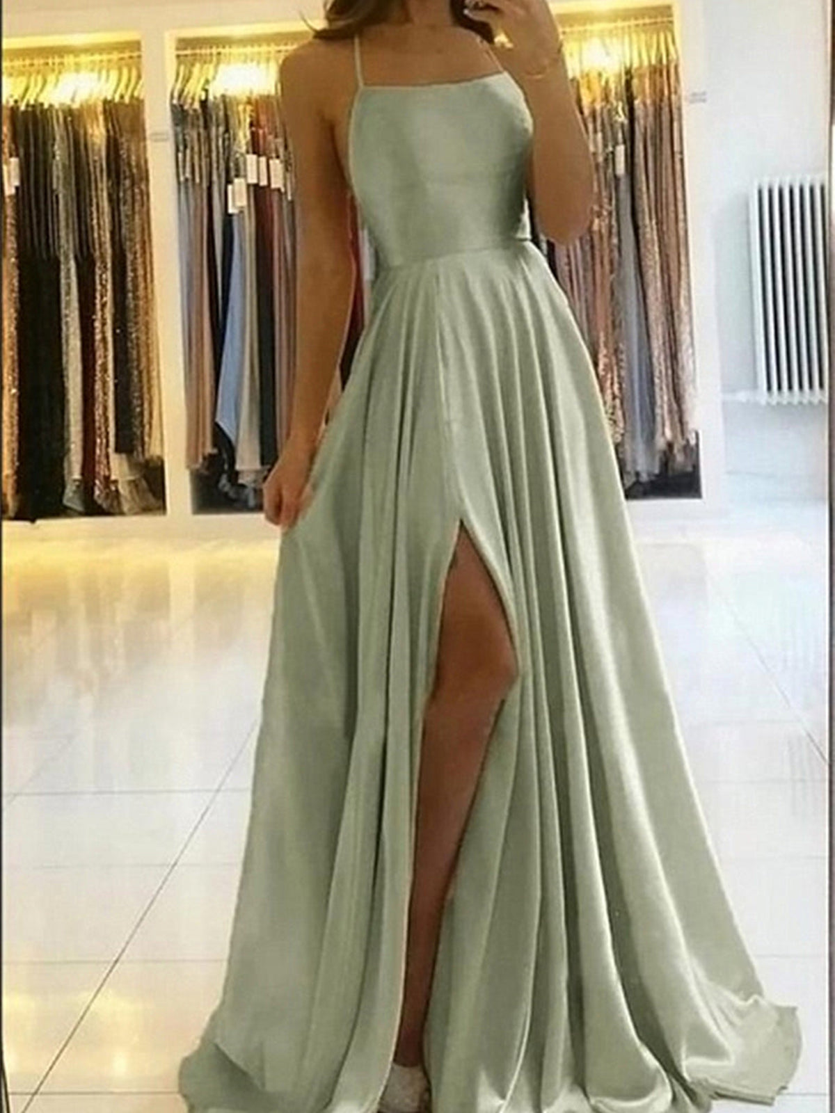 Backless Mint Green Long Prom Dresses, Open Back Mint Green Long Forma - shegown Backless Mint Green Long Prom Dresses, Open Back Mint Green Long Forma - shegown