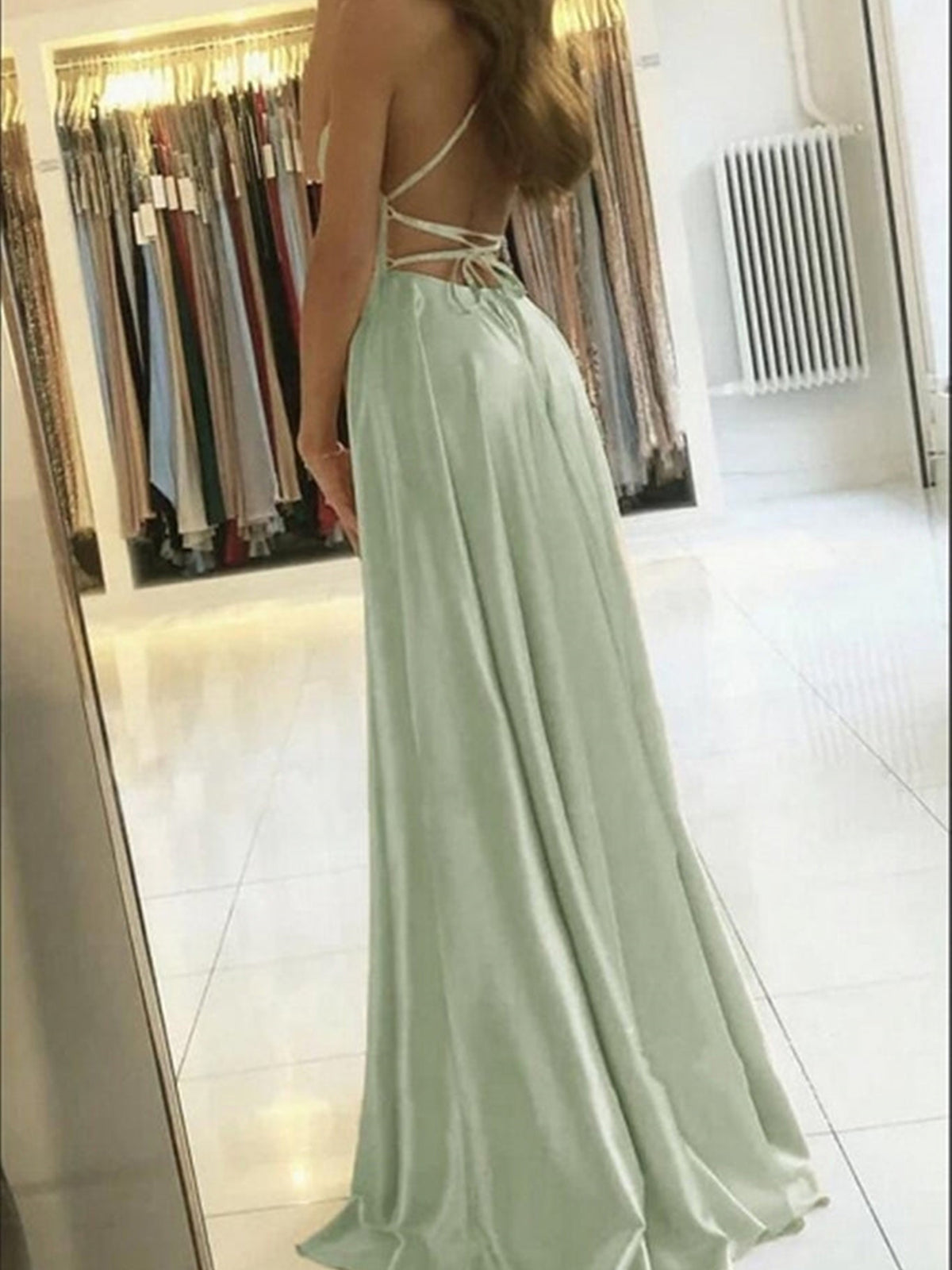 Backless Mint Green Long Prom Dresses, Open Back Mint Green Long Formal Graduation Dresses Backless Mint Green Long Prom Dresses, Open Back Mint Green Long Formal Graduation Dresses
