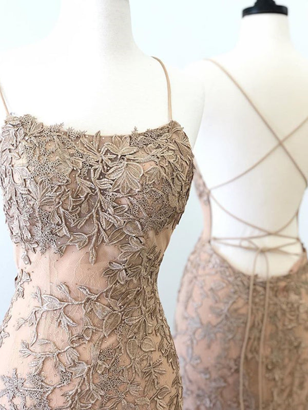 Backless Mermaid Champagne Lace Prom Dress, Champagne Backless Mermaid Lace Formal Dress, US 2 / Custom Color / No Rush